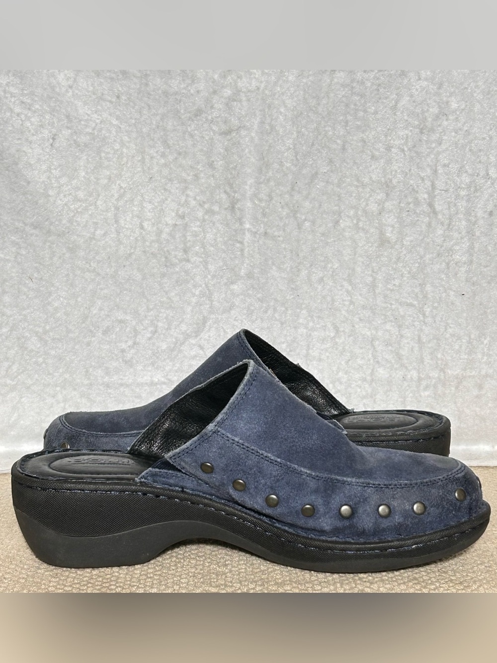 Born Womens Blue Suede Majesty Studded Slip On Wedge Mules Clogs Shoes SZ 8M - Picture 6 of 11